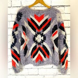 On Fire Aztec Print Eyelash Sweater size Large